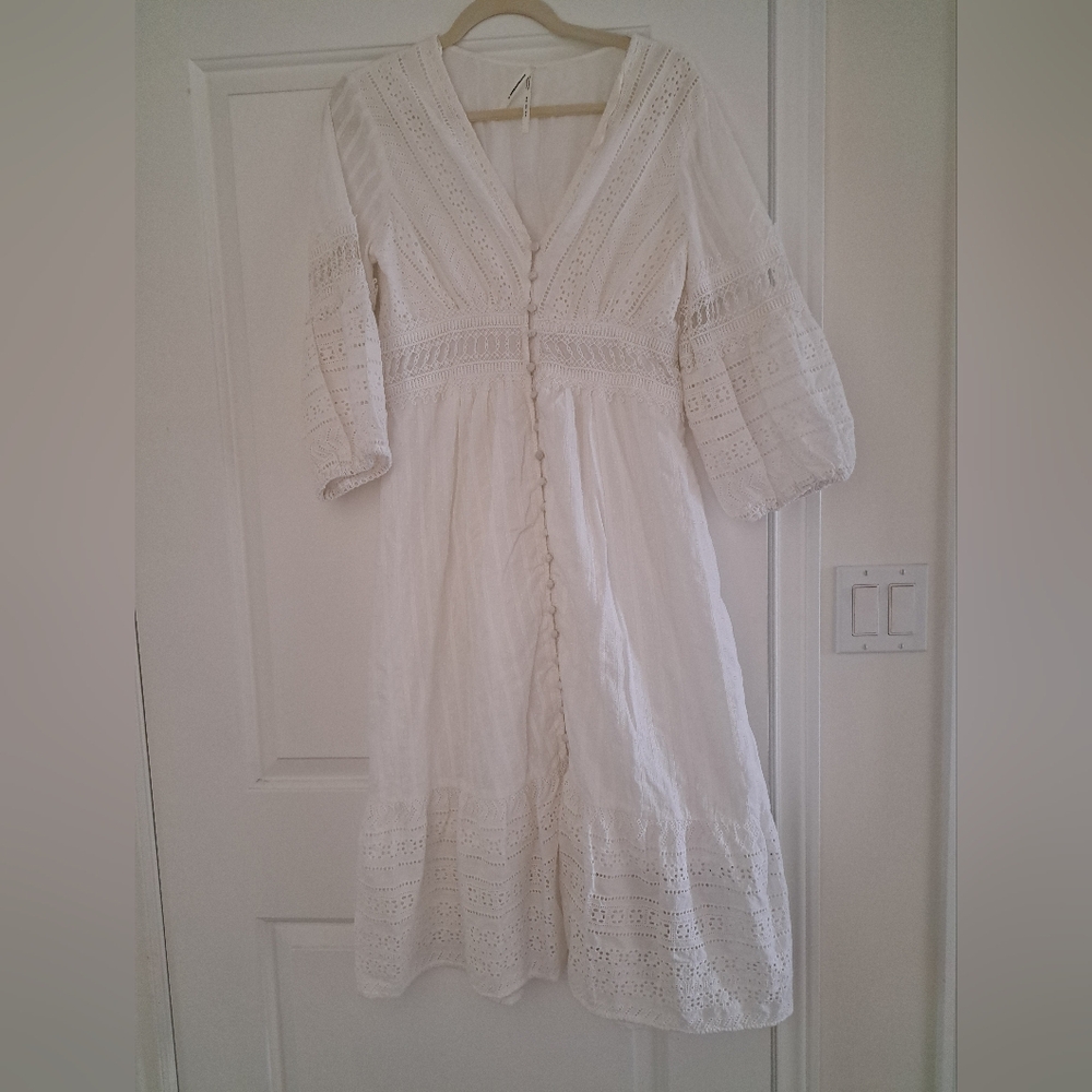 Free People White V-Neck Midi Sundress